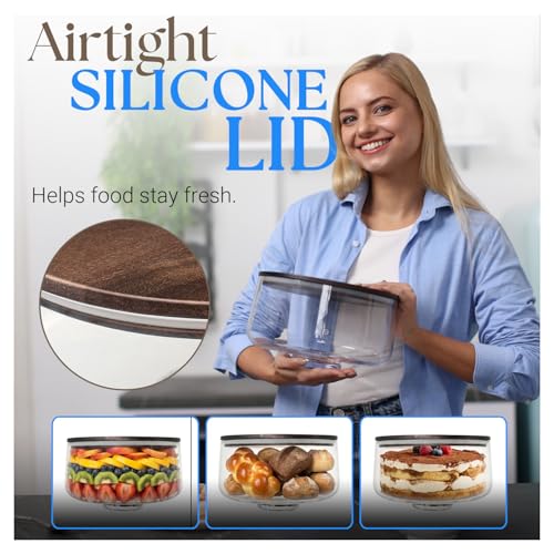 155oz Large Trifle Bowl with Lid & Silver Serving Spoon - Decorative Glass Dessert Bowl with Acacia Wood Cover