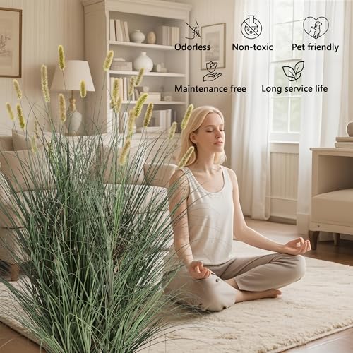 4ft Potted Onion Grass Artificial Plant - Extra Lush Greenery, Realistic Faux Foliage, Indoor Outdoor Decor - Yellow Variation