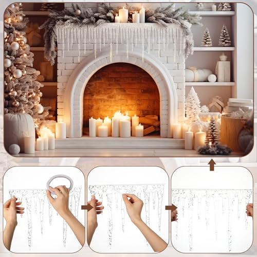 6 Pcs Clear Christmas Icicle Ornaments 12x10 Inches with Double Sided Tape
