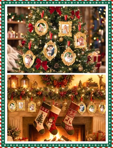 8 Pcs Vintage Gold Picture Frame Ornament for Christmas Tree