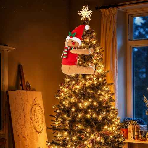 Gingerbread Christmas Tree Topper Decorations,Gingerbread Ornament Doll Tree Hugger Decor for Curtain Wine Bottle Christmas Tree Holiday Home Decor, 11" x 15"