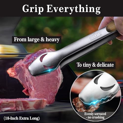 GRILLART Black 18-Inch BBQ Grill Tools Set with Tongs, Spatula, Fork & Brush