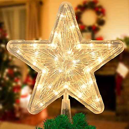 DERAYEE Christmas Star Tree Topper Lighted, Xmas Tree Topper with Lights Light Up Star Topper for Christmas Tree Decorations Battery Operated 9 Inch