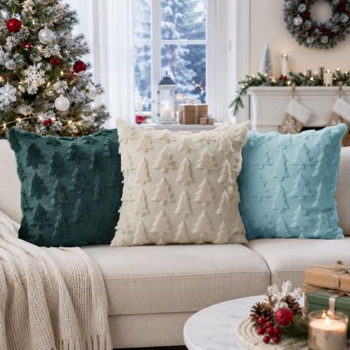 DFXSZ Blue Christmas Tree Pillow Covers 16x16 Set of 2 Home Decor