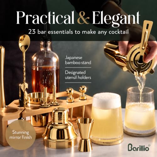 Barillio Gold Bartender Kit with Bamboo Stand - 23-Pc Cocktail Set