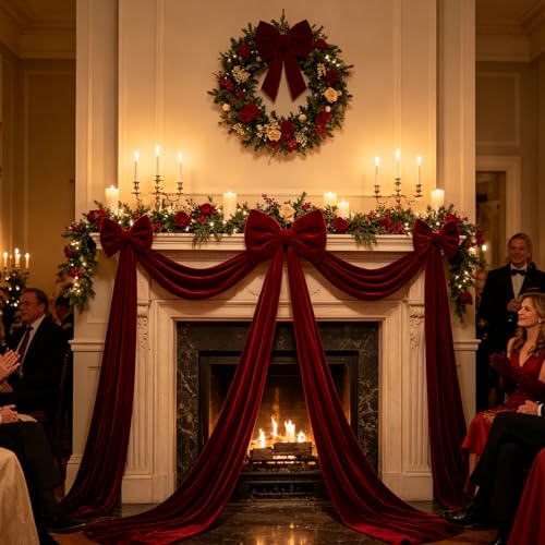 Large Oversized Bow Decoration Wine Red Velvet for Christmas Trees & Holiday Displays - Model THIS LISTING
