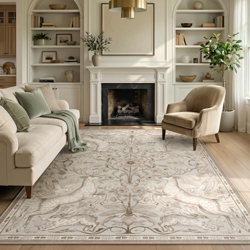Lahome 6x9 Washable Area Rug for Living Room, Woodland Deer Boho