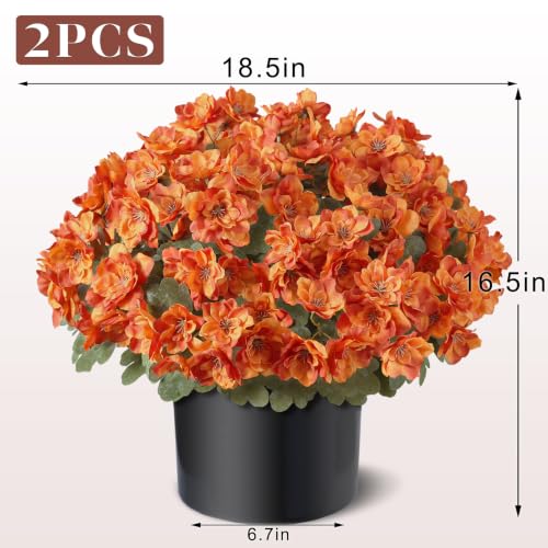 Artificial Fall Azalea Topiary Trees - 2 Pack, Orange, 16.5 Inch Outdoor Decor