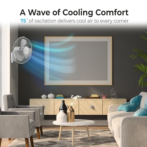 Comfort Zone 16-Inch Wall Mount Oscillating Fan with Remote & Timer - Quiet, Adjustable Tilt, 3 Speeds
