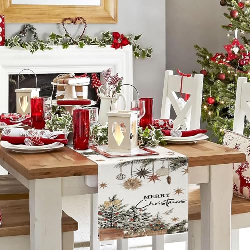 FreeNook Holly Pine Cone Christmas Table Runner 13x108 Inches – Holiday Decor