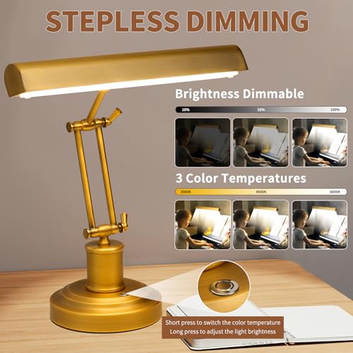 Vintage Gold Brass Finish Piano Lamp - Adjustable Desk Light for Music Stands