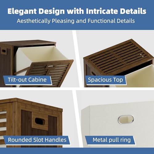 Bamboo Tilt Out Laundry Hamper Cabinet with Removable Basket - Walnut