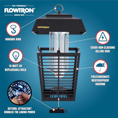Flowtron Midnight Black Electric Bug Zapper 1/2 Acre Outdoor 15W UV 5600V