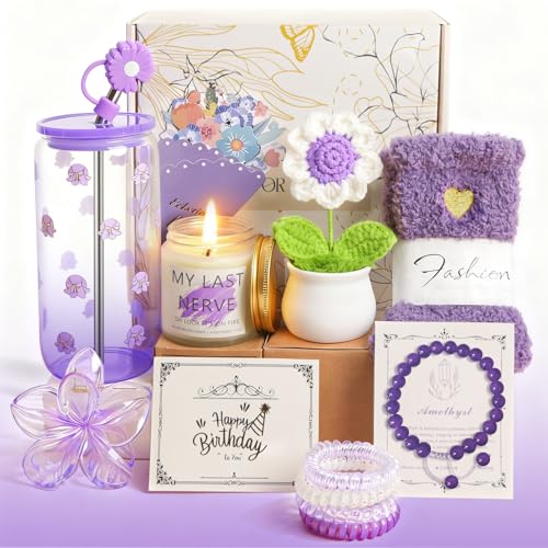 Unipinkart Purple Birthday Gift Basket for Women Teen Girls Self-Care & Thank You Box Set