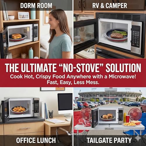 Microwave Grill Pan with Lid - Crispy Food Crisper & Griddle for Microwave Cooking