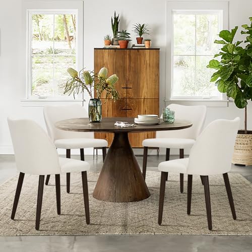 Modern Upholstered Dining Chairs Set of 2 - Beige Fabric with Wood Legs