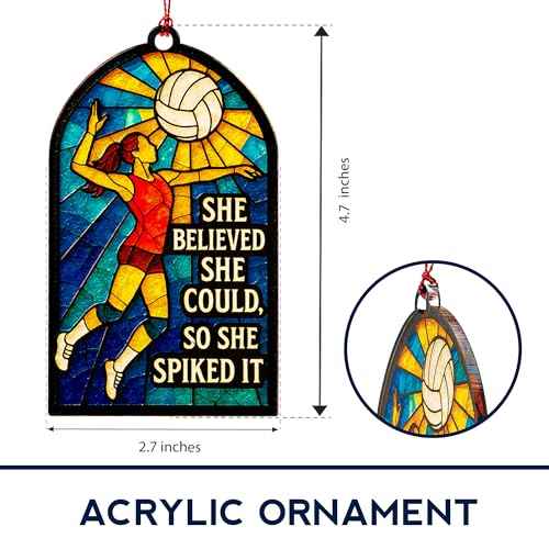 Volleyball Ornament ? Volleyball Gifts | Volleyball Gifts for Teen Girl + Volleyballs Gift for Team ? Suncatcher Effect Stained Glass Window Hanging ? Car Hanging Decoration
