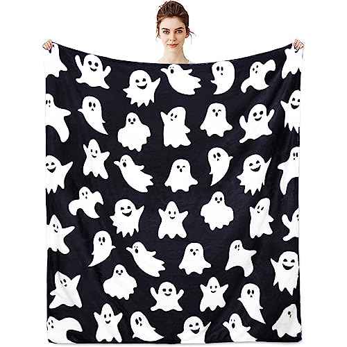 Metawu Halloween Blanket Ghost Throw Blankets for Kids for Women Halloween Decorations Flannel Blankets for Bed, Sofa, Couch, Travel Blanket 50 x 60 inch