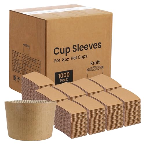 8 oz Kraft Coffee Cup Sleeves - Disposable Hot & Cold Drink Insulators, 1000 Pack