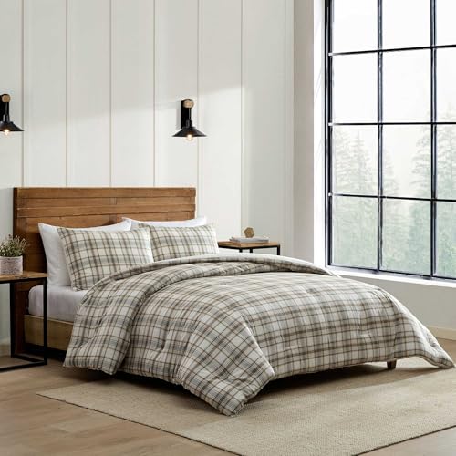 Queen Size Comforter Set with Shams - Ashland Plaid Brown - Rustic Bedding