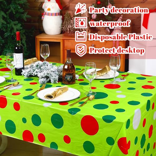 Peryiter 6 Pack Red Green Plastic Disposable Tablecloth 108 x 54'' - Green with Dots