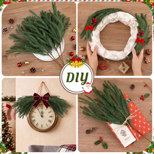 16 Pcs Artificial Norfolk Pine Stems, 18 Inch Christmas Greenery For