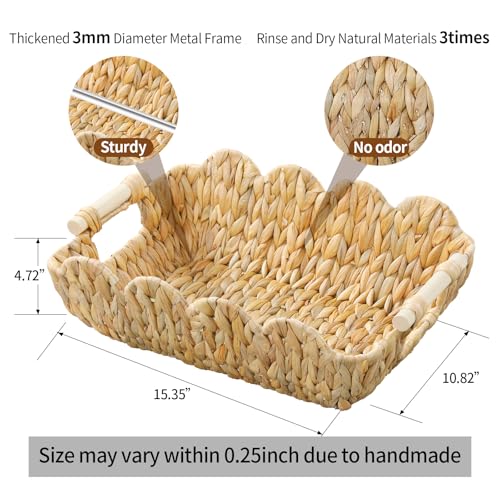 Water Hyacinth Wicker Basket - Medium, Scalloped Edges, Rustic Home Storage