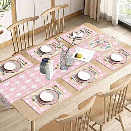 Emvency Christmas Pink Nutcracker Table Runner & Placemats Set of 6