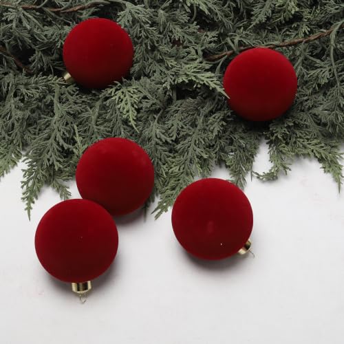 Hanmere 24 PCS Burgundy Velvet Christmas Ornaments with Bows - 12 Balls + 12 Bows (Variation: Burgundy1)