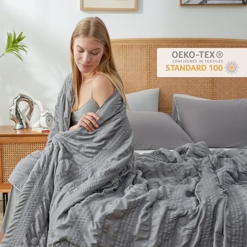 King Size Reversible Cooling Comforter with Seersucker & Silky Sides - Dark Grey