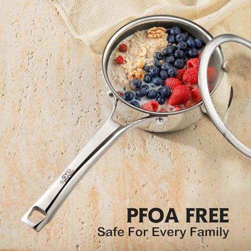 Nonstick Sauce Pan Set with Lids - 1.5 & 2.5 Quart Stainless Steel Cookware, PFOA-Free, Compatible with Induction & Gas - Snowclad