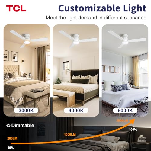 TCL 42 Inch White Ceiling Fan with Light & Remote Control for Bedroom