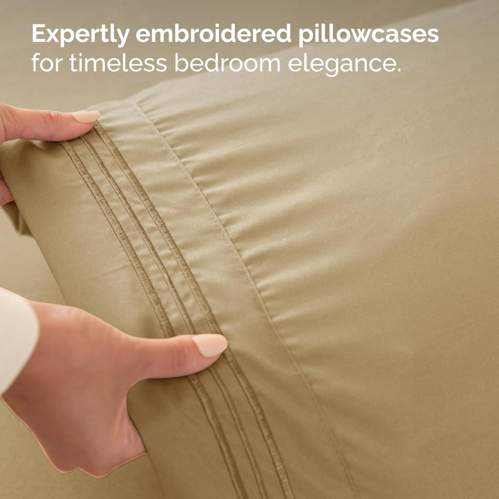 Skiennix Twin XL 3-Piece Sheet Set - Ultra-Soft Cooling Bed Sheets - Deep Pocket Hotel Luxury - Beige