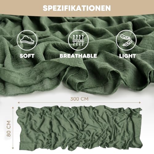 Artoid Mode 120 Inch 3-Piece Boho Forest Green Gauze Table Runners for Wedding & Holiday Decor