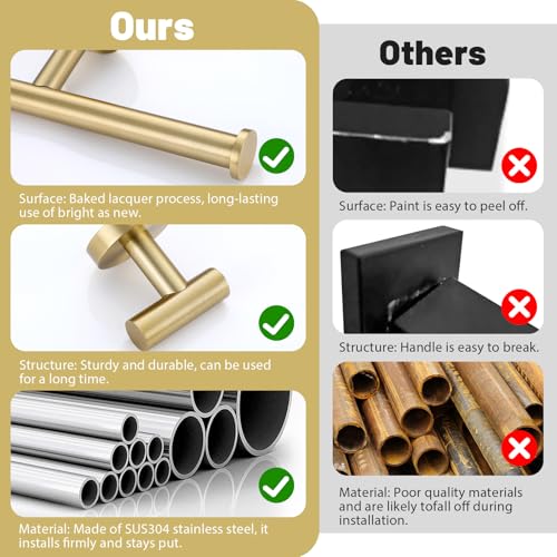 Brushed Gold Bathroom Towel Bar Set - 10 Pieces Wall-Mount Rack Accessories