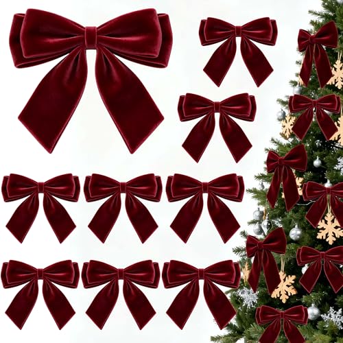 Burgy 12Pcs Burgundy Velvet Christmas Bows 6x6in with Twist Ties - Holiday Decorations