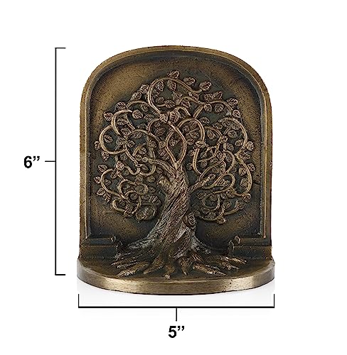 CRAFTSMAN ROAD Tree of Life Bookends Antique Brass Cast Iron Decorative Shelves Gift