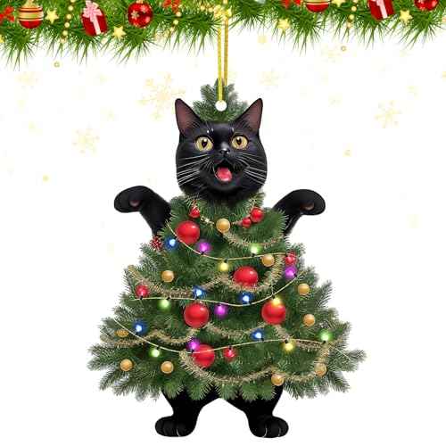 Christmas Ornaments 2025, Black Cat Christmas Decorations, Cute Screaming Cat Tree Hanging Ornaments, Acrylic 2 Side Printed Christma Decor, Personalized Christma Stockings for Cats Lovers