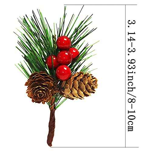 QLINLEAF Christmas Red Berry Stem Floral Pine Cone Artificial Branch Evergreen Decoration - 12 Pieces for DIY Holiday Crafts and Garland