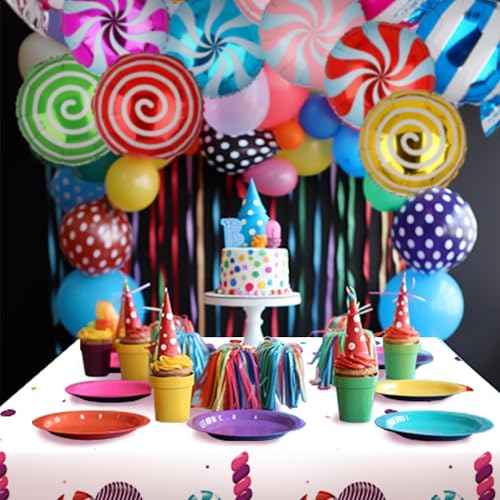 1 Pcs Candy Table Covers Candy Lollipop Plastic Tablecloths Girls Baby Showe Christmas Sweet Candy Theme Birthday Candyland Party Decorations