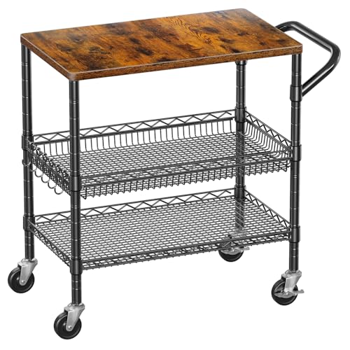 WDT 3-Tier Rolling Utility Cart with Wood & Metal - Heavy Duty Kitchen Storage