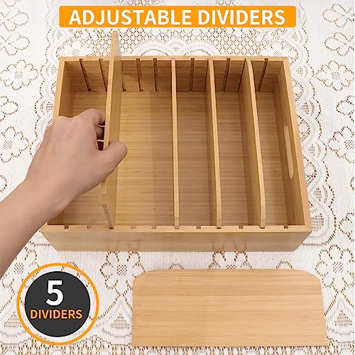 Bamboo Food Container Organizer with Adjustable Dividers - 2 Pack