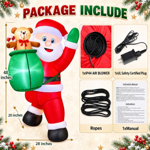 EggSun 4FT Inflatable Hanging Santa Claus Christmas Yard Decor with LED Lights