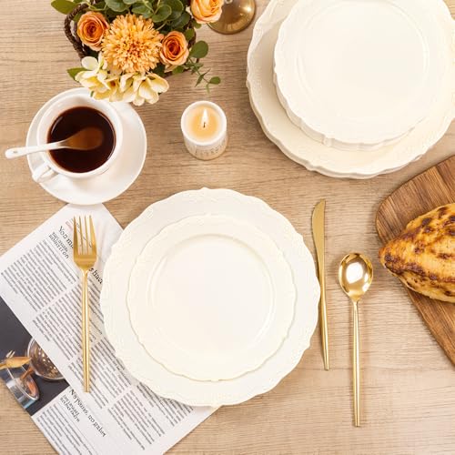 U-QE Ivory Disposable Plastic Plates for Parties, Weddings & Events - 100 Pack