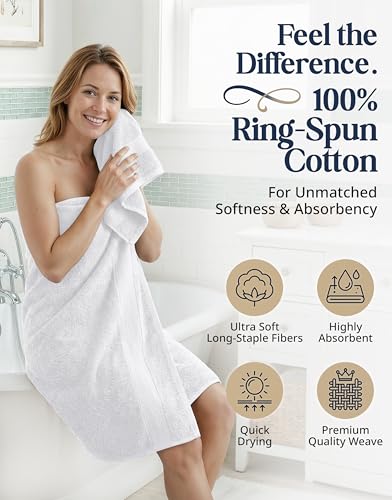 White 16-Piece Cotton Bath Towel Set - Soft Absorbent Hotel Quality