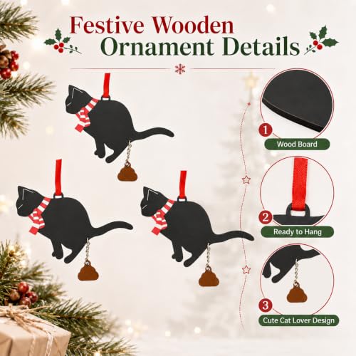 Black Cat Santa Hat Christmas Ornament – Wooden Holiday Hanging Decoration