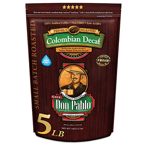 Cafe Don Pablo Colombian Decaf Coffee Beans Medium-Dark Roast 80oz - Swiss Water Process, 100% Arabica, Non-GMO, Low Acidity