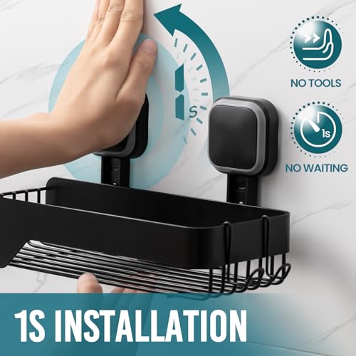 TAILI Black Shower Caddy 2-Pack Suction Cup Rustproof Metal Wall Shelves