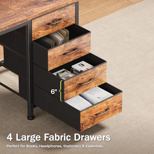 PRAISUN Rustic Brown 39.4 Inch Computer Desk with Power Outlets & USB-C Port, Reversible Gaming & Office Workstation