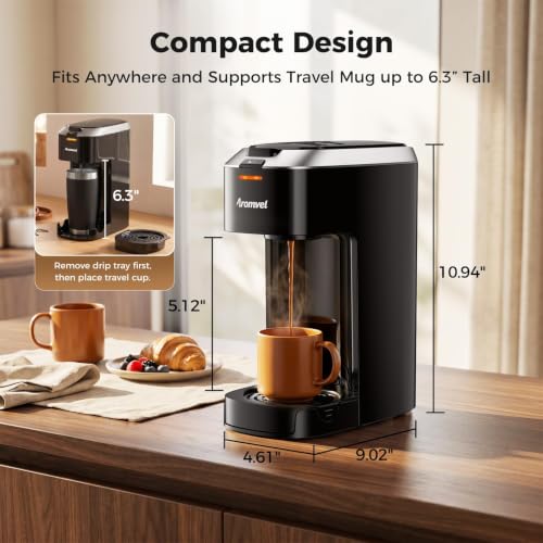 Aromvel Single Serve Coffee Maker for K Cup Pods, Compact Fast Brewer